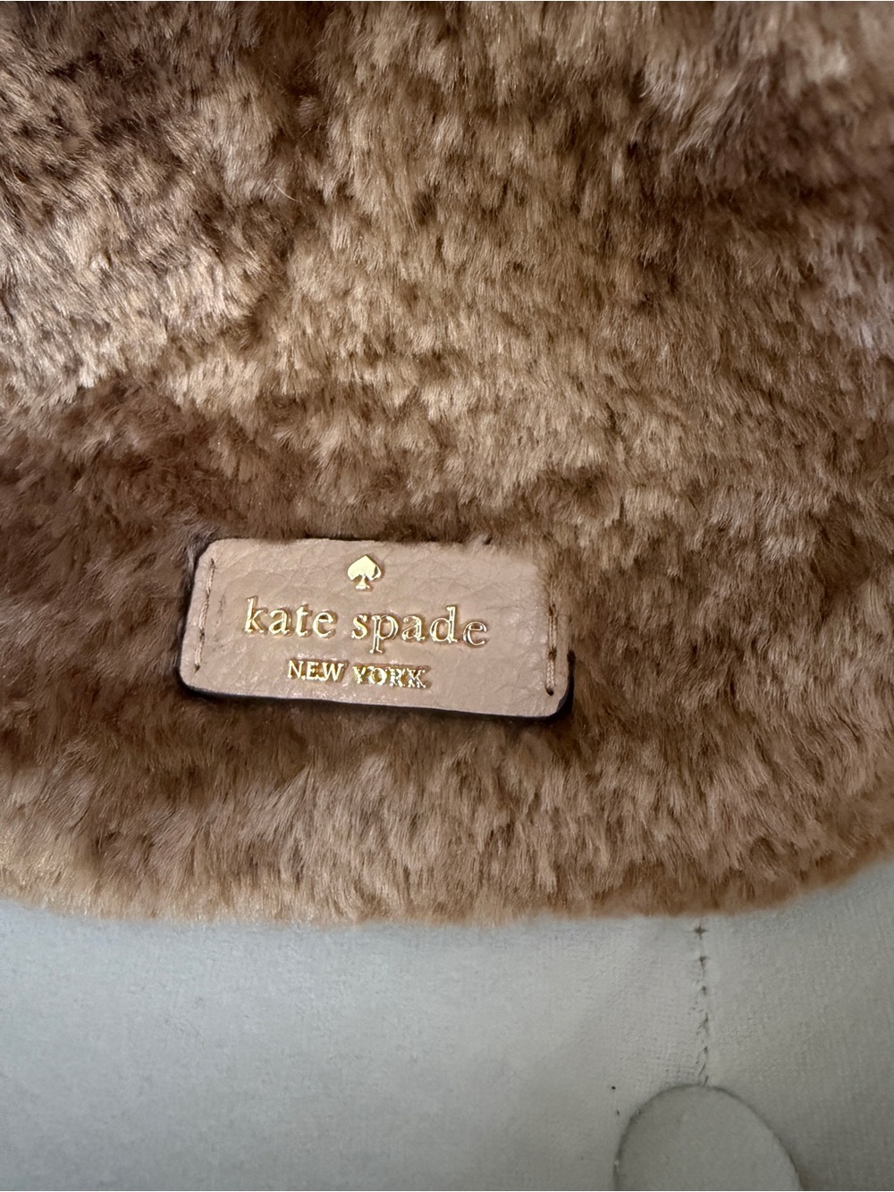 kate spade Brown Faux Fur Drawstring Crossbody w/Striped Strap with coin purse - Picture 2 of 9